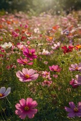 Naklejka premium Scenic Field of Wildflowers in Bloom with Vibrant Spring Colors