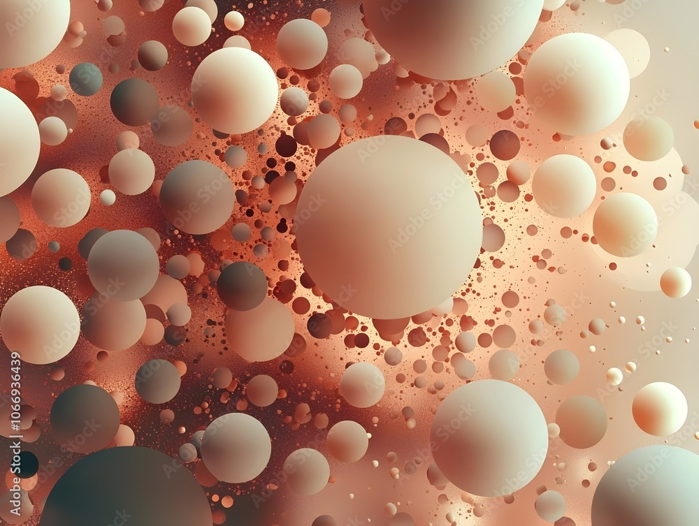 Poster a mesmerizing abstract composition featuring a multitude of varying-sized spheres in a warm palette 