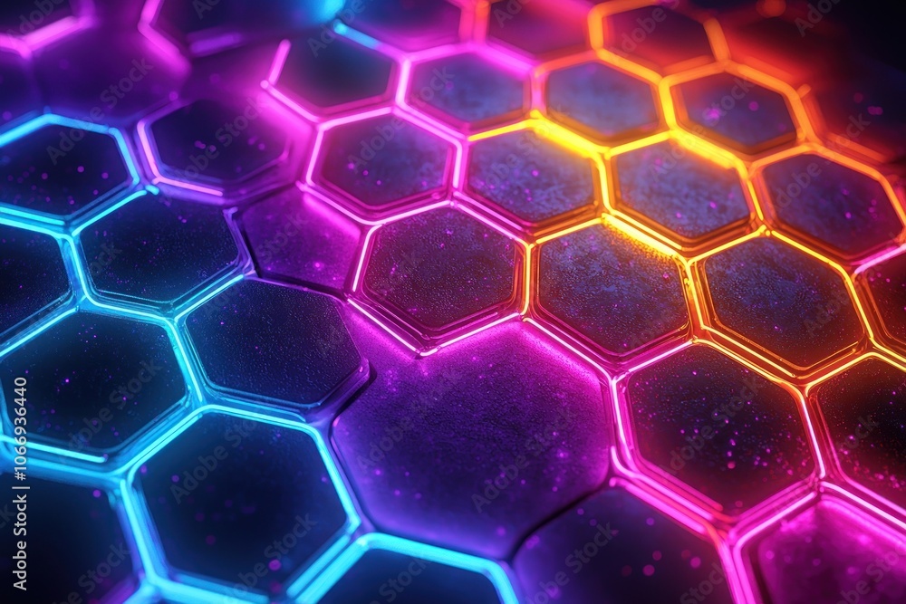 Aufkleber abstract hexagon pattern with neon lights
