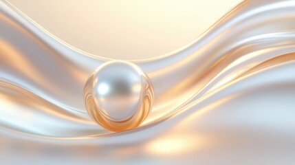 A shiny pearl is floating on a sheet of gold fabric