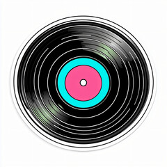 flat cutout vector sticker of vintage vinyl record with classic design, isolated on white background