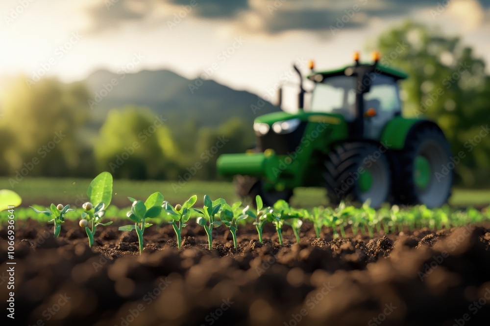 Poster innovative smart tractor utilizes built-in sensors for efficient seed planting in modern agriculture