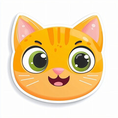 flat cutout vector sticker of kawaii style smiling cat face with big eyes, isolated on white background