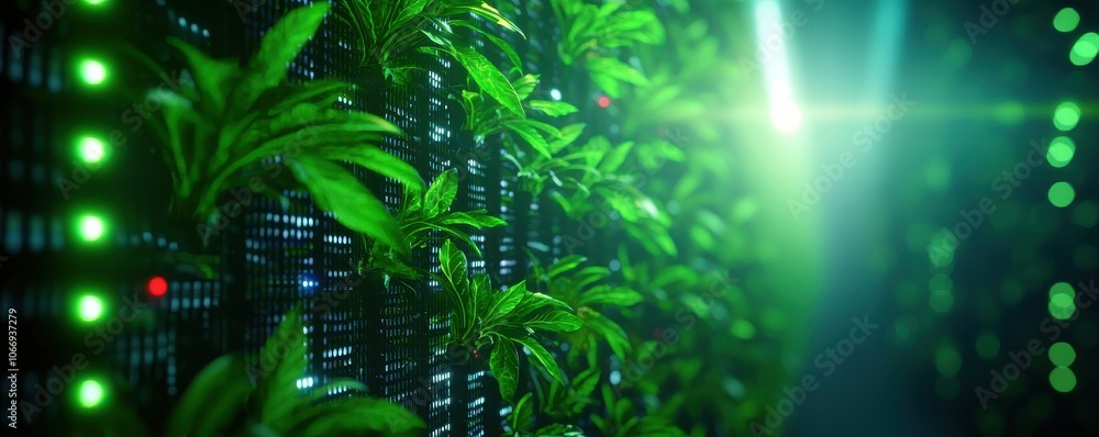 Poster revolutionizing agriculture implementing smart vertical farming systems with led lighting for sustai