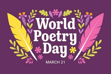 World Poetry Day Illustration with Ink and Feather Quill in Black and White

