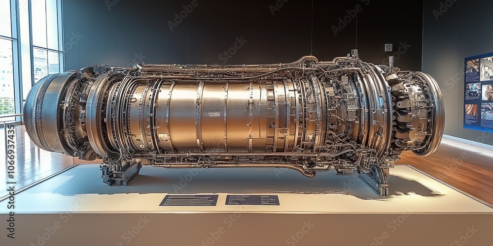 Aufkleber a detailed view of a large airplane engine on display