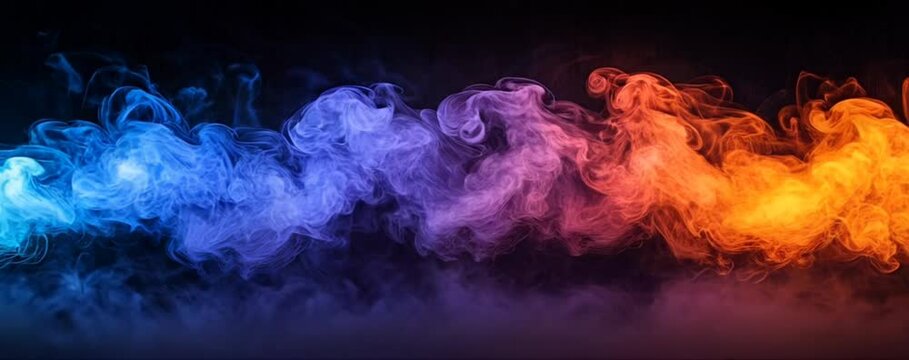 Abstract image of vibrant blue, purple, and orange smoke swirling against a dark background. Perfect for design projects needing a dynamic and colorful element.
