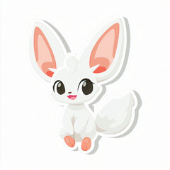 Fototapeta premium flat cutout vector sticker of kawaii fennec fox with large ears and fluffy tail, isolated on white background