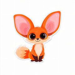 Obraz premium flat cutout vector sticker of kawaii fennec fox with large ears and fluffy tail, isolated on white background