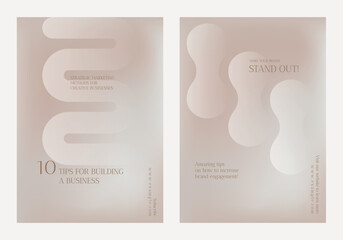 Elegant business brochure with abstract design. Features tips for building a business. Creative layout for marketing strategies. Enhance brand engagement. Gradient online marketing template vector.