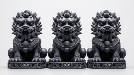 Black Guardian Lion Statues Set