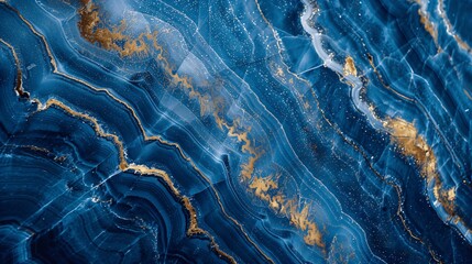 Blue and Gold Abstract Marble Texture Background