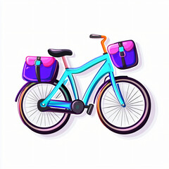 Fototapeta premium flat cutout vector sticker of bicycle with pannier bags for cycling enthusiasts, isolated on white background