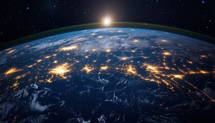 Fototapeta premium Aerial view of Earth from operation center showcasing planet's illuminated areas