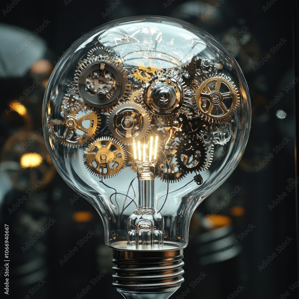 Poster a light bulb filled with interlocking gears