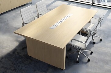 Modern Wooden Conference Table with White Leather Chairs