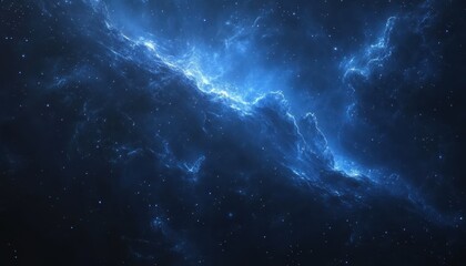 Fototapeta premium Mysterious chaos of a vibrant blue nebula in deep space at nighttime