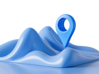 a blue map pointer on a mountain