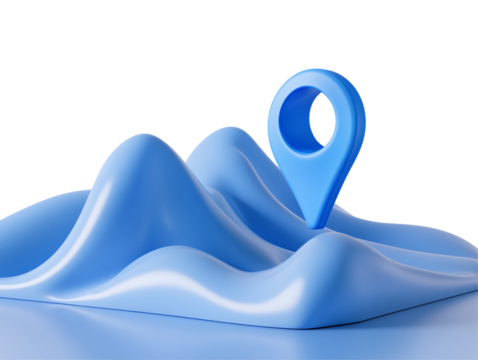 a blue map pointer on a mountain - Powered by Adobe