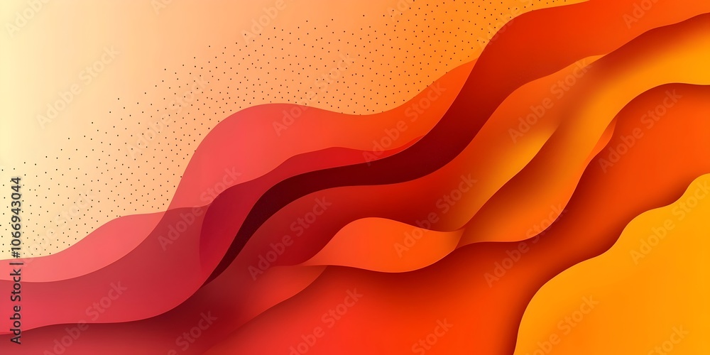 Poster an abstract gradient design featuring flowing waves in vibrant shades of orange and red, creating a 