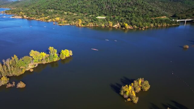 View of kayaks on the Lake of Saint-Cassien in France