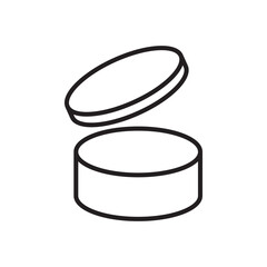 Open container icon. Simple packaging symbol. Lid lifted outline. Vector graphic.