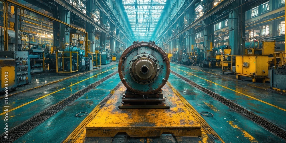 Poster large industrial machine in a factory setting