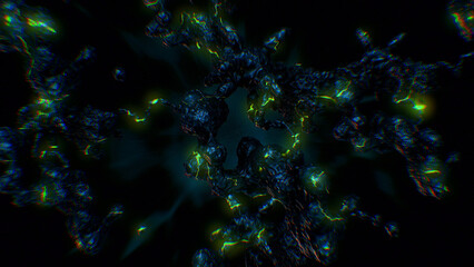 A strange synthetic formation of undulating black organic looking material with glowing energy lines.