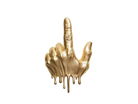 a golden hand with a finger pointing up