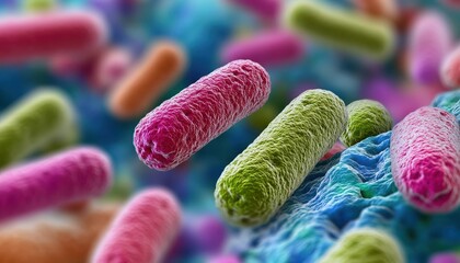 A vibrant view of diverse virus cells under a high-powered microscope
