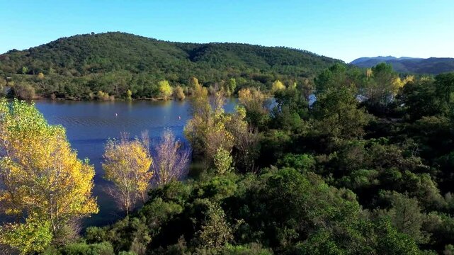 High angle drone view of Lake of Saint-Cassien in provence