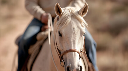 Obraz premium Rider Hands Gripping Reins on Sunny Trail