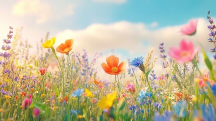 Colorful Spring Field of Wildflowers in Bloom