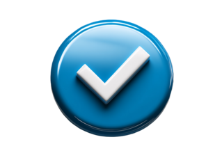a blue button with a white tick