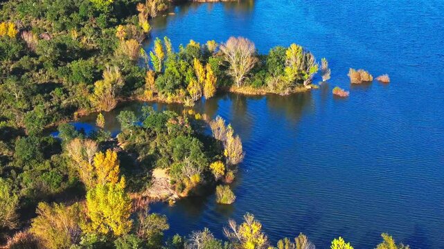 Aerial drone view of Lake of Saint-Cassien in Provence in France