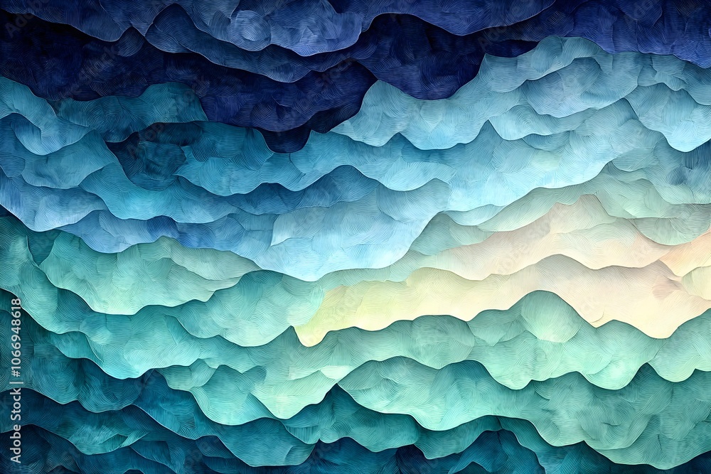 Aufkleber a mesmerizing abstract pattern of layered waves in various shades of blue and teal, creating a seren