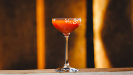 Cocktail party, alcoholic cocktail on the background of a restaurant, menu, bar, pub.