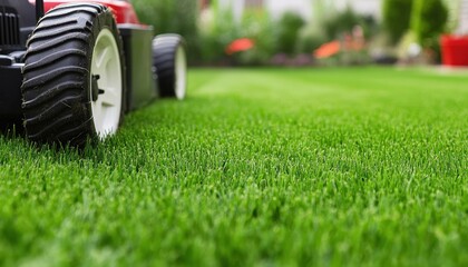 A freshly mowed lawn in a tidy residential yard during sunny daylight