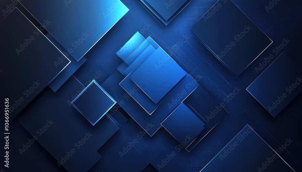 Poster dynamic arrangement of blue geometric shapes creating visual chaos in design