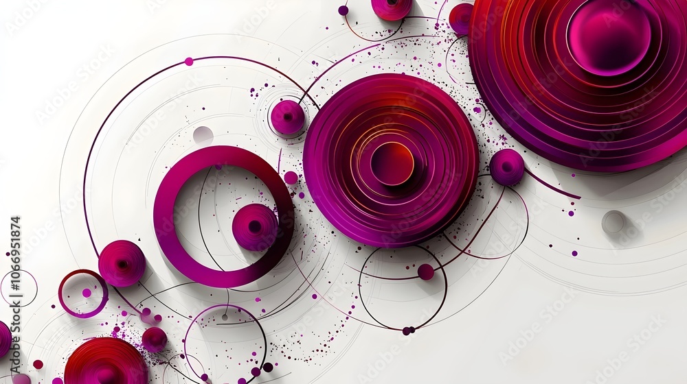 Poster an abstract composition featuring vibrant shades of purple and red circles radiating from the center