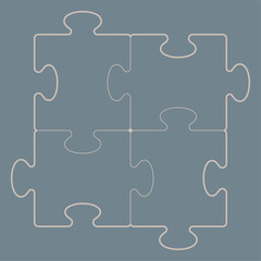 Vector template Illustration of four connected square foam puzzle pieces on a blue background, with prominent rounded joints forming the outline of each piece.