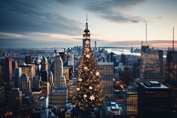Obraz premium Top view of the main town square during Christmas celebrations.