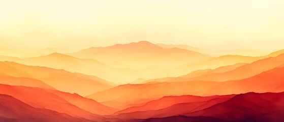 Fototapeta premium A serene landscape showcasing rolling mountains in warm hues of orange and gold, evoking a peaceful sunset atmosphere with soft lines and gentle gradients.