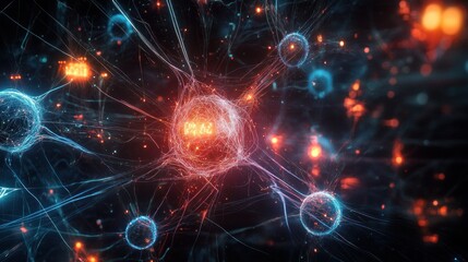 Obraz premium Vibrant neural network concept with glowing nodes and abstract energy connections