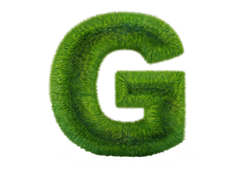 Grass font 3d rendering letter G isolated on a transparent or white background