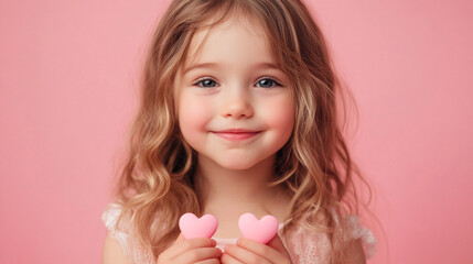 Pink heart-shaped valentines in a girl's hands.