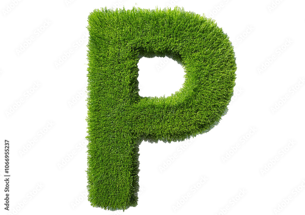 Aufkleber grass font 3d rendering letter p isolated on a transparent or white background
