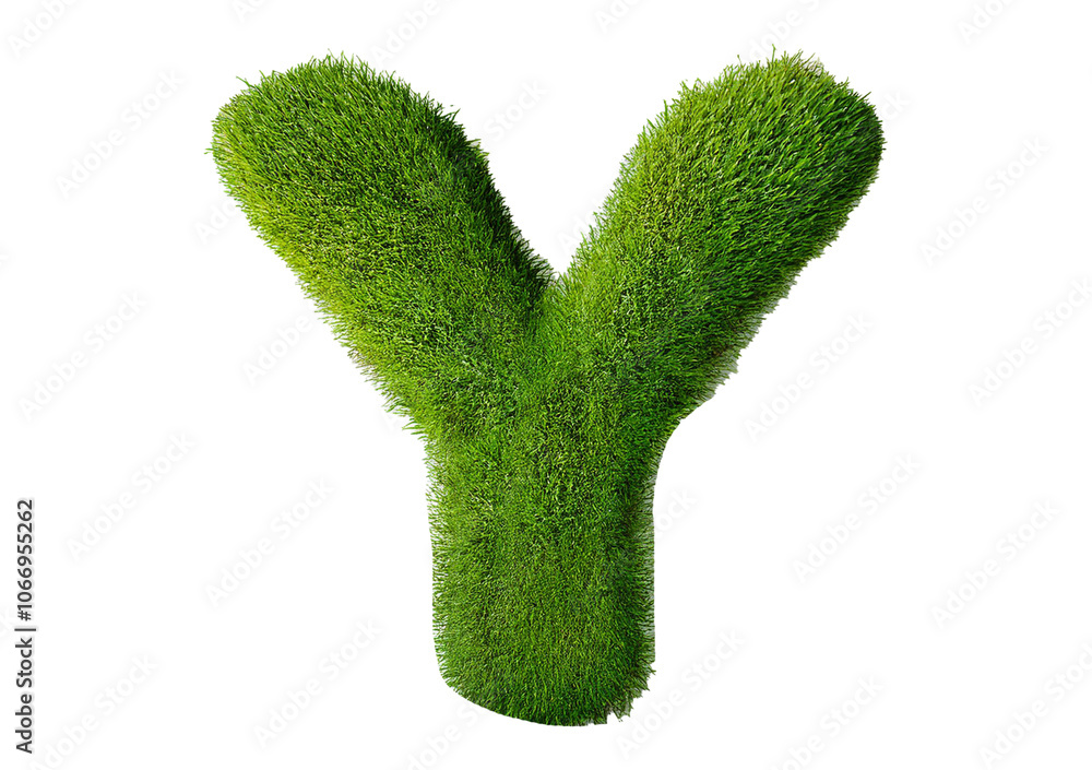 Poster grass font 3d rendering letter y isolated on a transparent or white background