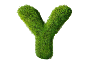 Grass font 3d rendering letter Y isolated on a transparent or white background