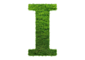 Grass font 3d rendering letter I isolated on a transparent or white background